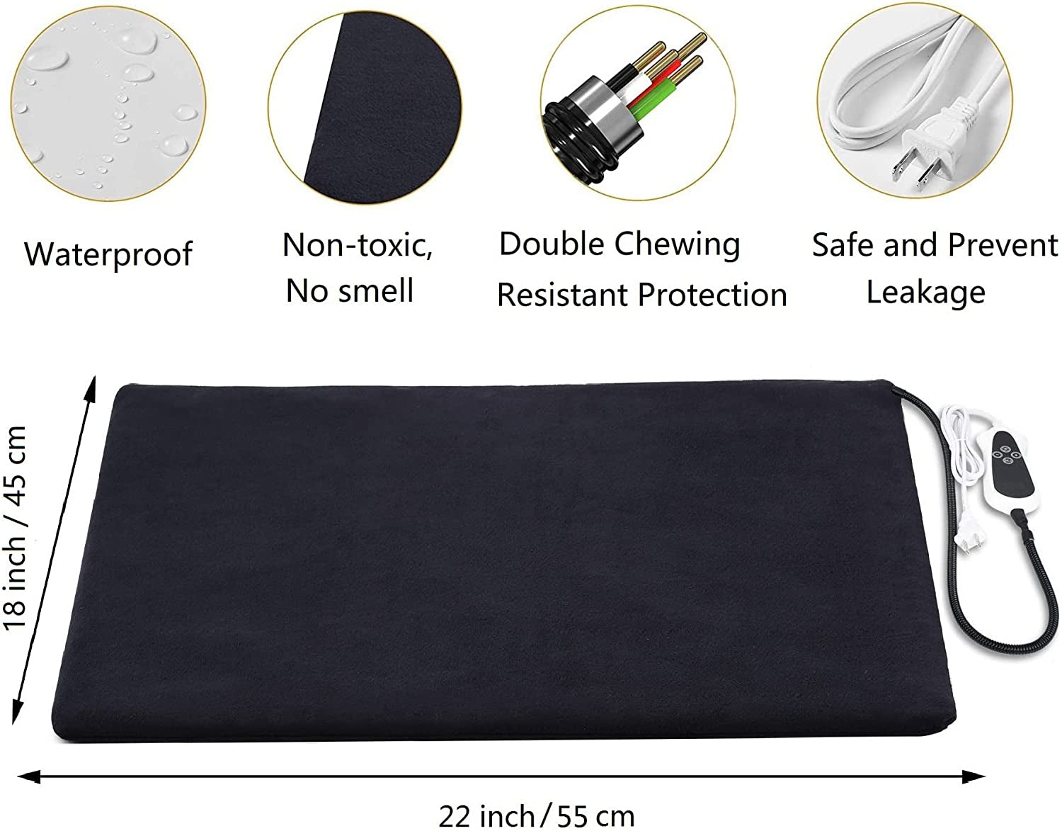 Pet Heating Pad for Cats & Dogs - Adjustable Temperature Electric Heated Bed Mat with Timer, Waterproof Cat Warming Pad