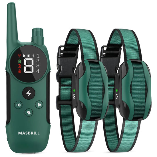 Dog Shock Collar 2 Remotes, Waterproof Rechargeable Electric Dog Training Collar with Remote, 2000Ft 3 Modes Beep Vibration Safe Shock,Green