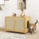 Cat Litter Box Enclosure, Rattan Litter Box Hidden Furniture Indoor Cat House...