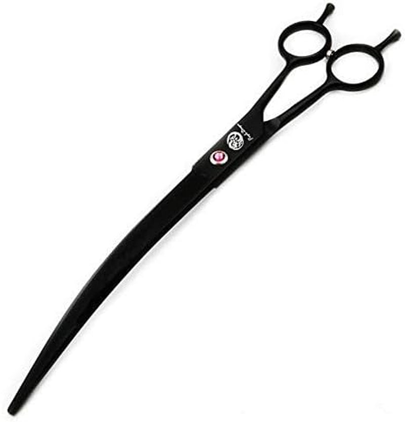 9.0 Inch Twin Tails Downward Curved Blade Pet Grooming Scissors Dog Hair Cutting Shears with Bag for Professional Left Handed or Right Hand Pet Grooomer (Black Downward Curved)
