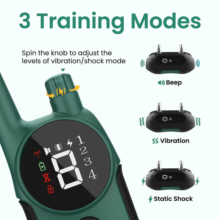 Dog Shock Collar 2 Remotes, Waterproof Rechargeable Electric Dog Training Collar with Remote, 2000Ft 3 Modes Beep Vibration Safe Shock,Green