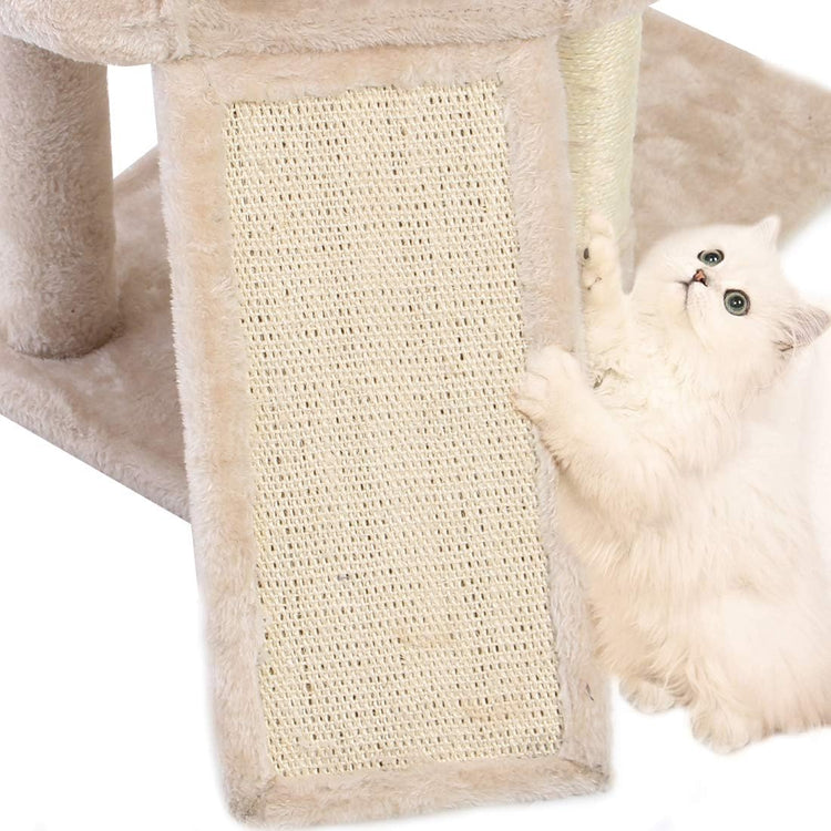 52 Inches Cat Tree with Hammock and Sisal-Covered Post,Cat Acitivity Center Beige Pet Funiture with Dangling Ball for Kittens