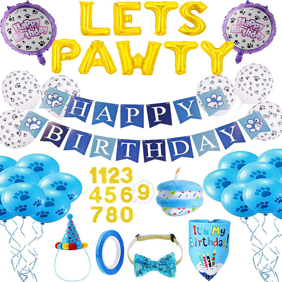 Dog Birthday Outfit Dog Happy Birthday Banner Boy with Dog Birthday Number Dog Birthday Hat Birthday Squeaky Cake Toys Lets Pawty Paw Balloons for Dog Puppy Birthday Party Supplies
