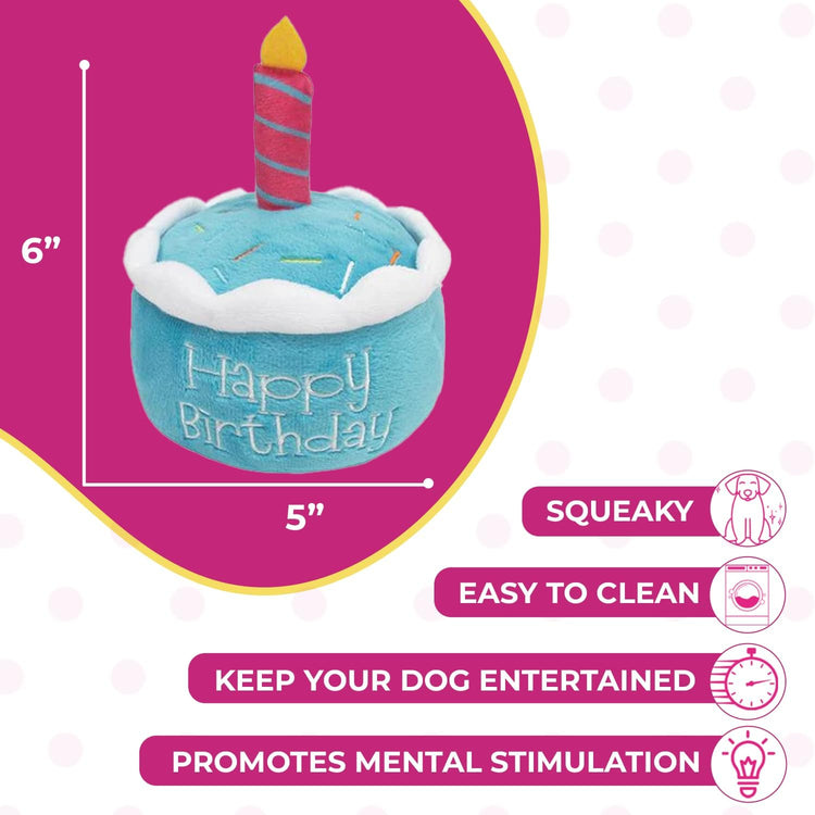 Dog Birthday Toy - Unique Birthday Cake Design for Dog Celebrations, Promotes Mental Stimulation and Interactive Play - Plush Squeaky Gift (Blue Cake)