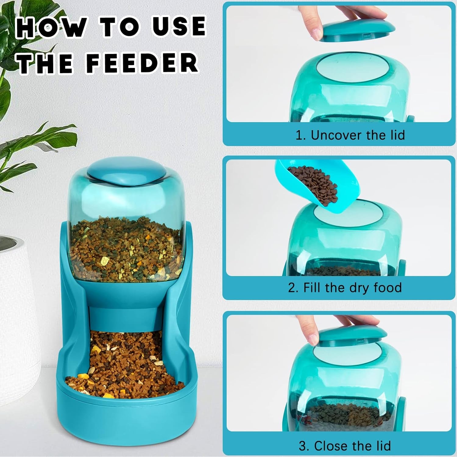 Automatic Gravity Pet Feeder and Water Dispenser Set for Small to Large Dogs and Cats - High Capacity (Blue)