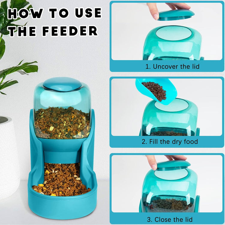 Automatic Gravity Pet Feeder and Water Dispenser Set for Small to Large Dogs and Cats - High Capacity (Blue)