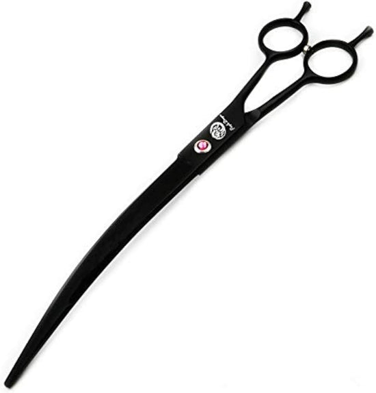 9.0 Inch Twin Tails Downward Curved Blade Pet Grooming Scissors Dog Hair Cutting Shears with Bag for Professional Left Handed or Right Hand Pet Grooomer (Black Downward Curved)