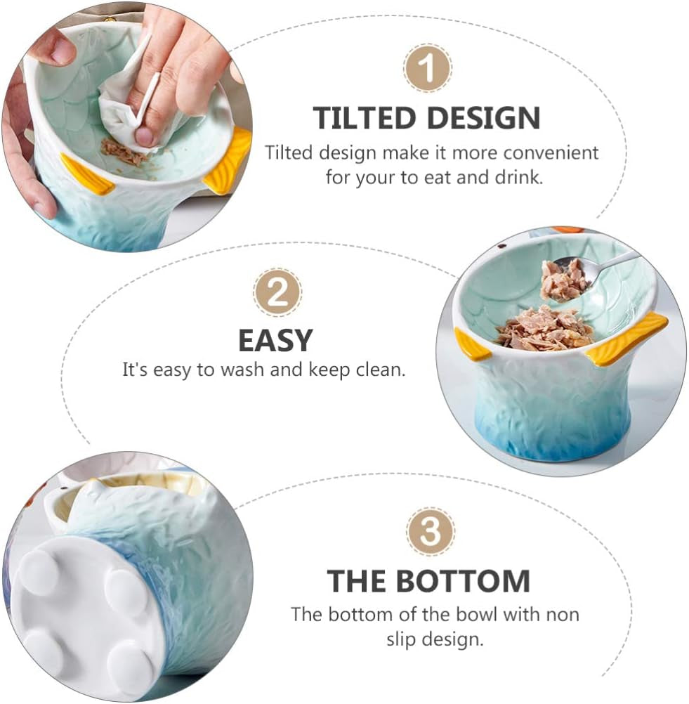 Non-Slip Ceramic Cat Bowl - Elevated Feeding Dish for Food and Water, Fish Shape Design
