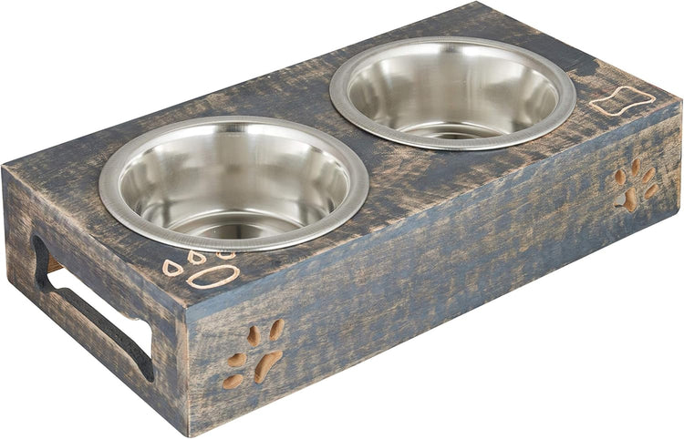 Elevated Wooden Pet Feeder with Stainless Steel Bowls for Dogs and Cats