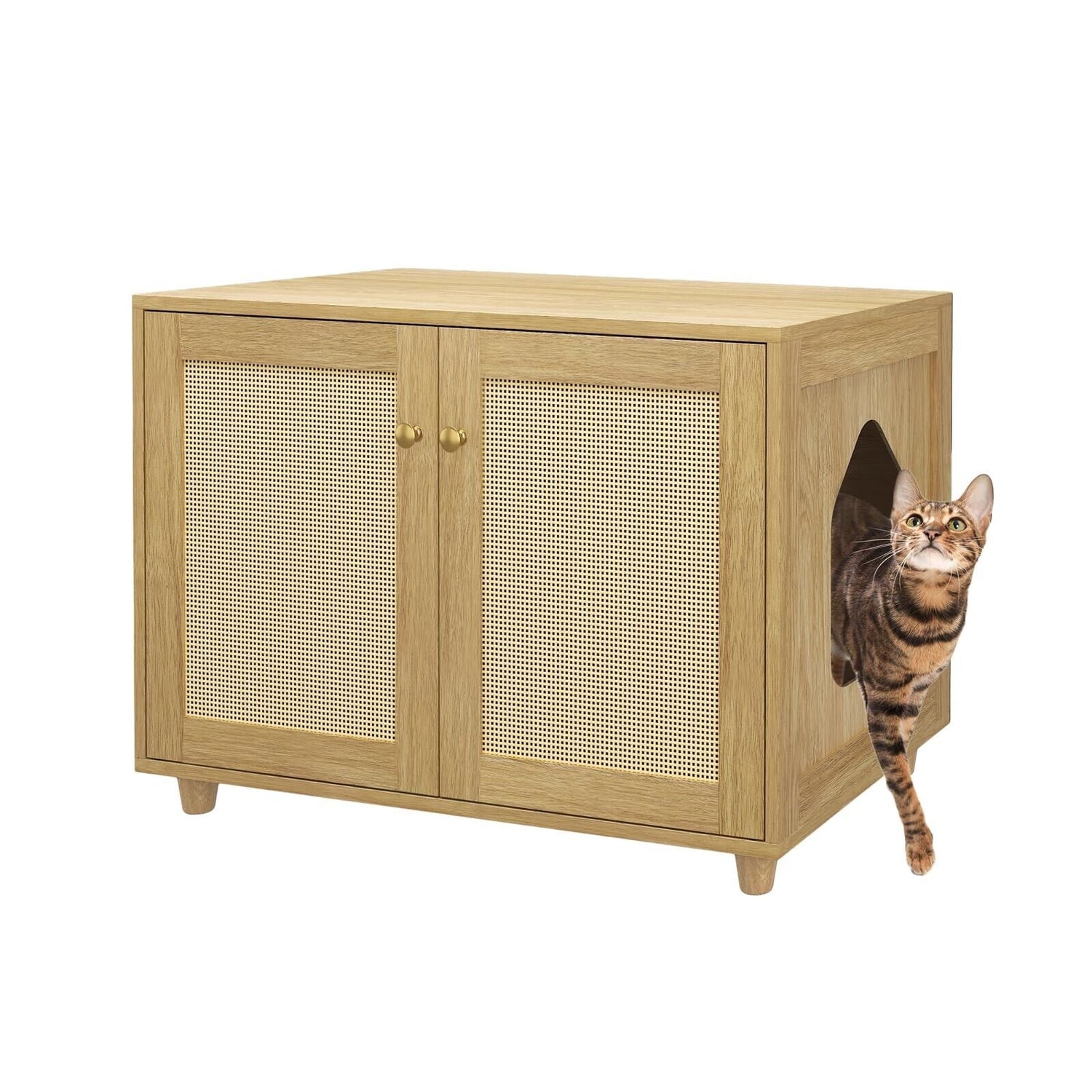 Cat Litter Box Enclosure, Rattan Litter Box Hidden Furniture Indoor Cat House...