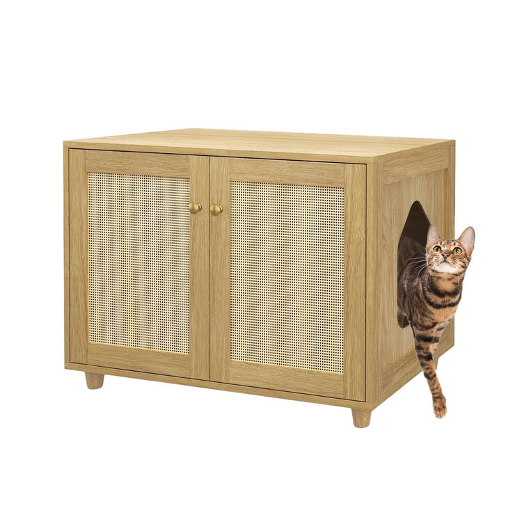 Cat Litter Box Enclosure, Rattan Litter Box Hidden Furniture Indoor Cat House...