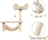 52 Inches Cat Tree with Hammock and Sisal-Covered Post,Cat Acitivity Center Beige Pet Funiture with Dangling Ball for Kittens