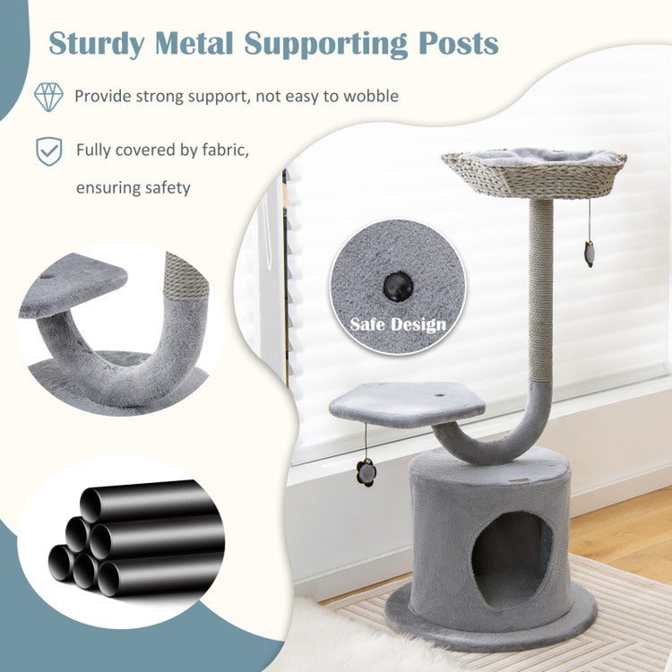 42 Inch Cat Tower with Curved Metal Supporting Frame for Large and Small Cats