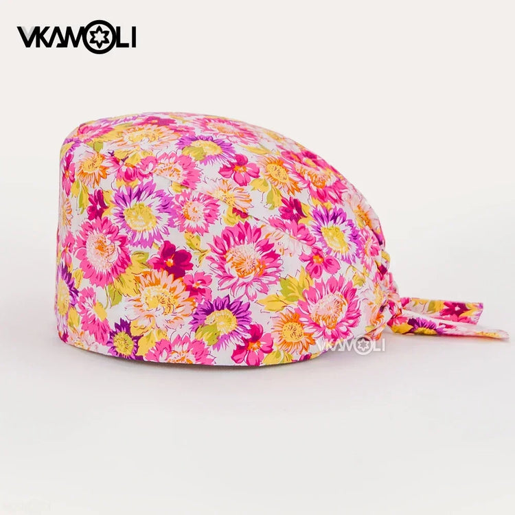 Flower Printing Pet Grooming Scrubs Hats Tooth Check Scrubs Women Caps Health Service Work Caps Operator Hats Nursing Cap