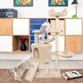 52 Inches Cat Tree with Hammock and Sisal-Covered Post,Cat Acitivity Center Beige Pet Funiture with Dangling Ball for Kittens