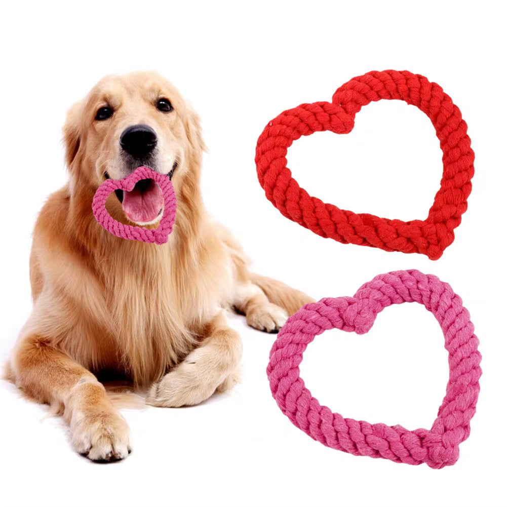 Small Cotton Rope Dog Chew Toy Creative Heart Shaped Pet Chew Toy Bite-Resistant Fun Cat Training Teething Toy Pet Supplies