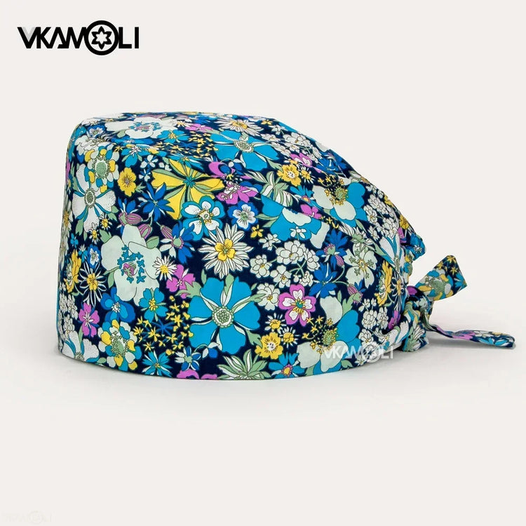 Flower Printing Pet Grooming Scrubs Hats Tooth Check Scrubs Women Caps Health Service Work Caps Operator Hats Nursing Cap