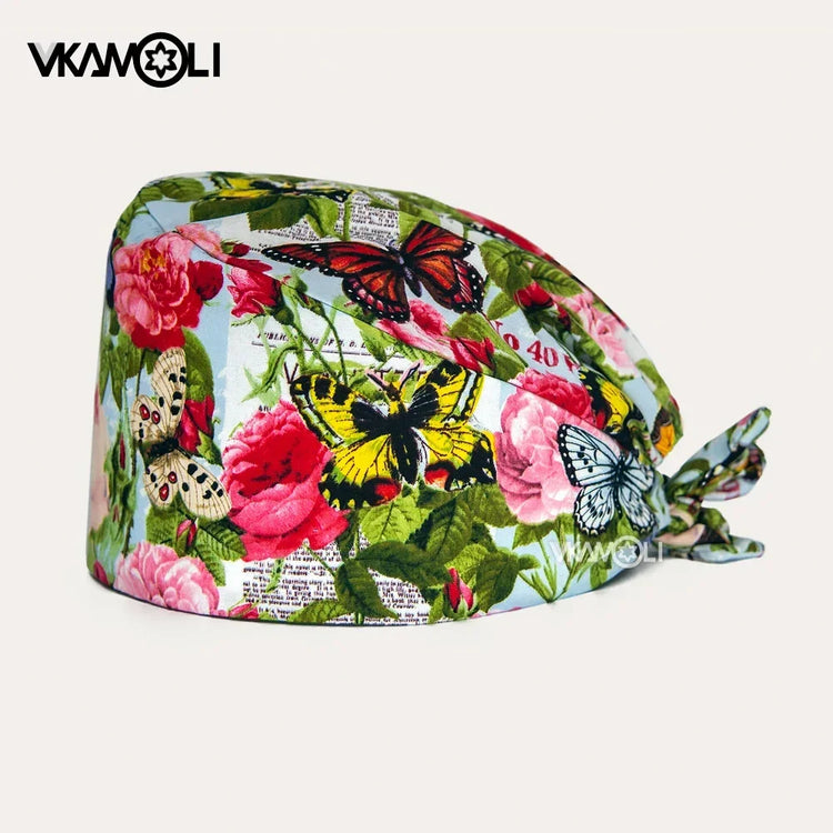Flower Printing Pet Grooming Scrubs Hats Tooth Check Scrubs Women Caps Health Service Work Caps Operator Hats Nursing Cap