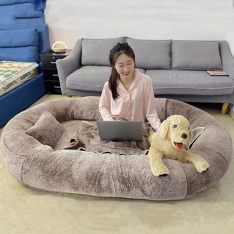 Human Dog Bed Giant Comfy Plush Dog Bed with Pocket Portable Large Bean Human Sized Pets Bed for Humans Nap Extra Size Sofa