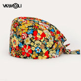 Flower Printing Pet Grooming Scrubs Hats Tooth Check Scrubs Women Caps Health Service Work Caps Operator Hats Nursing Cap