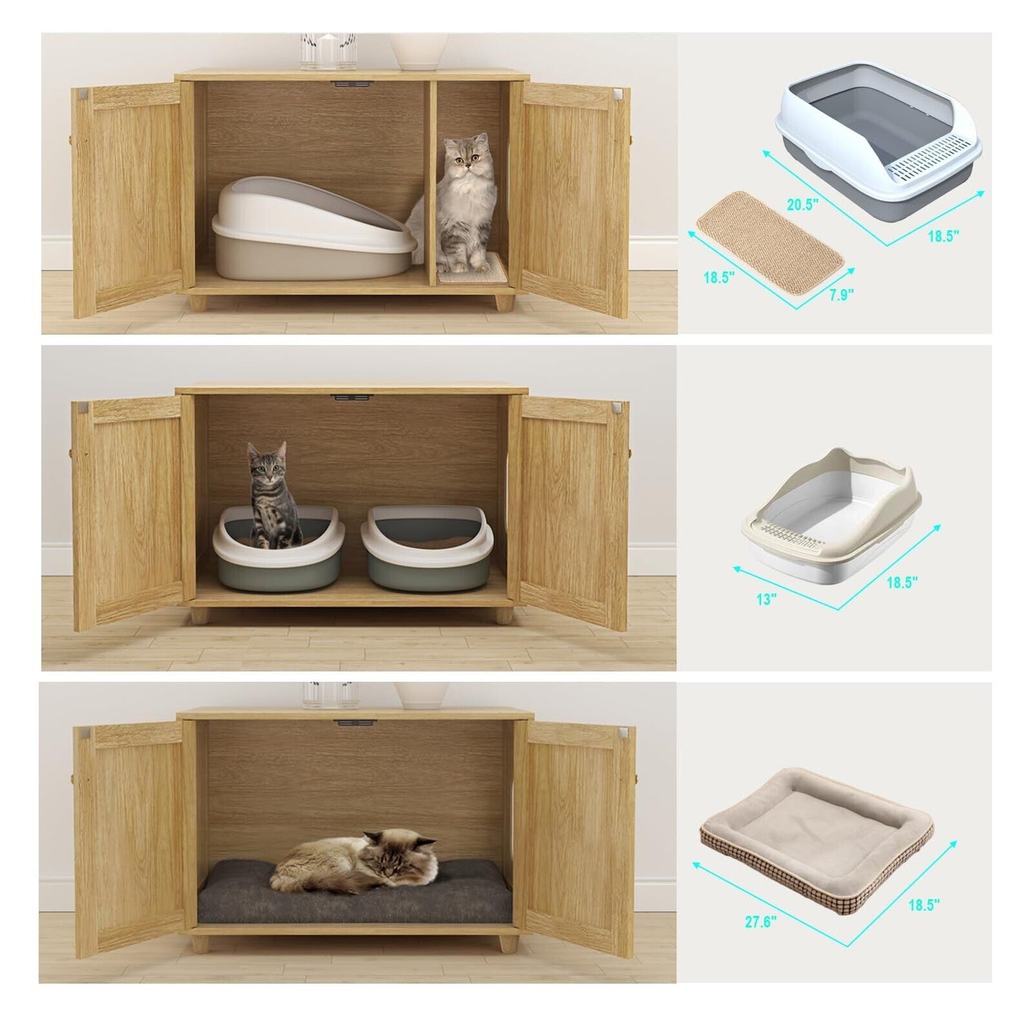 Cat Litter Box Enclosure, Rattan Litter Box Hidden Furniture Indoor Cat House...