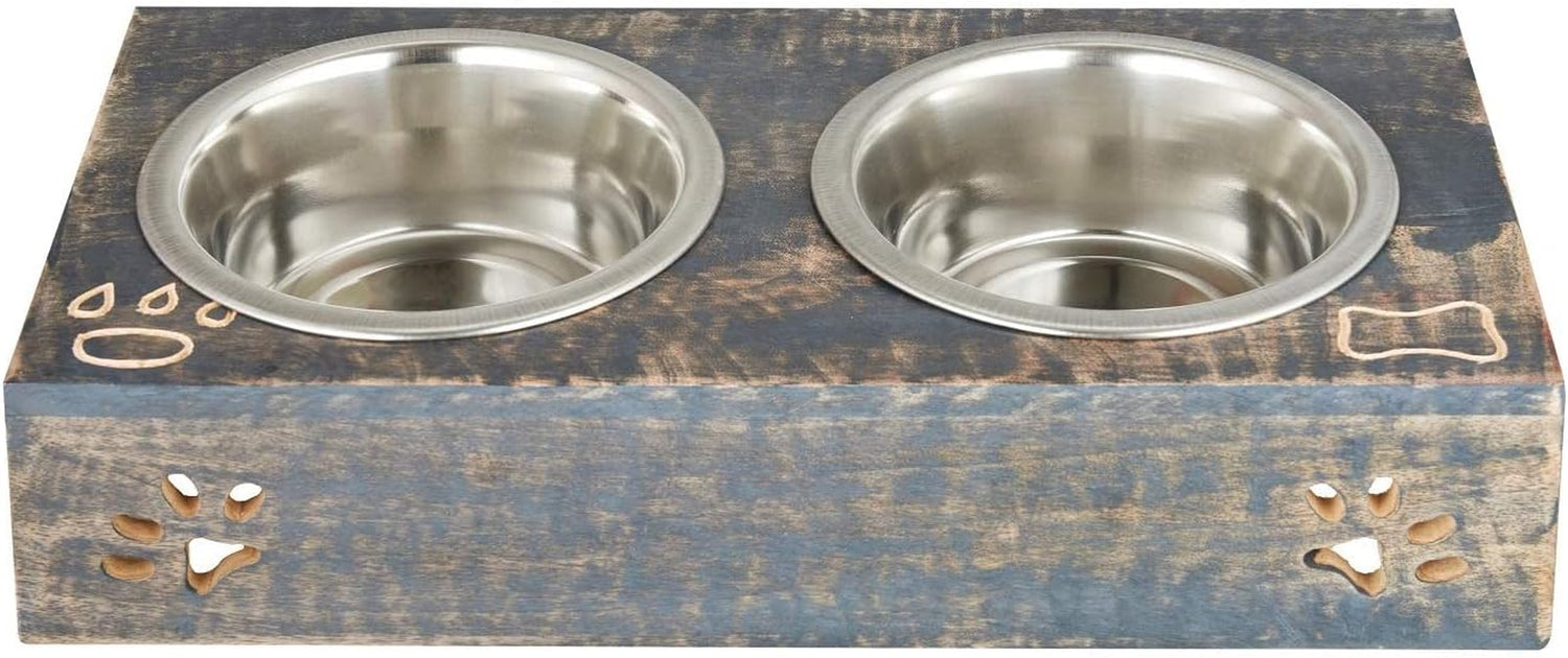 Elevated Wooden Pet Feeder with Stainless Steel Bowls for Dogs and Cats