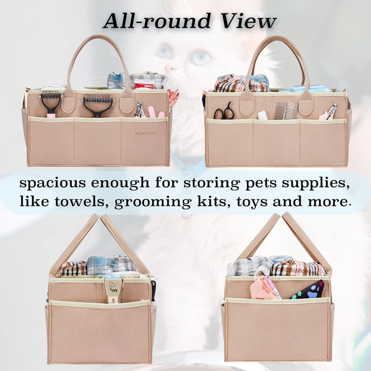 Pet Grooming Tote Bag, Dog Grooming Supplies Organizer Bag, Dog Grooming Bag for Travel Outdoor(Bag ONLY) (Khaki)