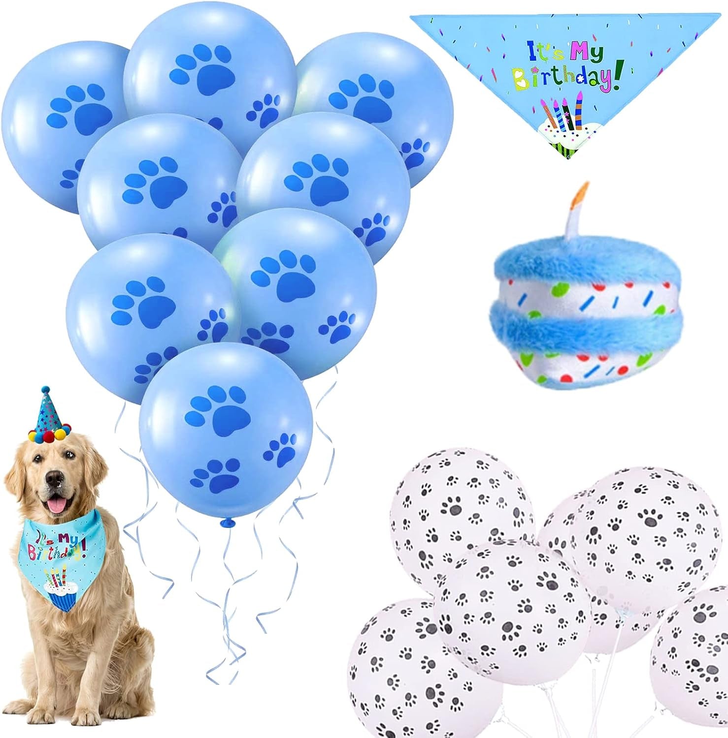 Dog Birthday Outfit Dog Happy Birthday Banner Boy with Dog Birthday Number Dog Birthday Hat Birthday Squeaky Cake Toys Lets Pawty Paw Balloons for Dog Puppy Birthday Party Supplies