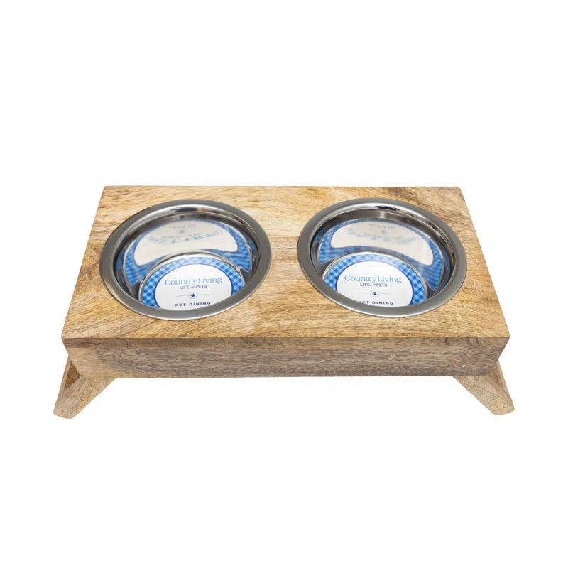 Country Living Classic Elevated Pet Feeder - Solid Mango Wood with Natural Polished Finish