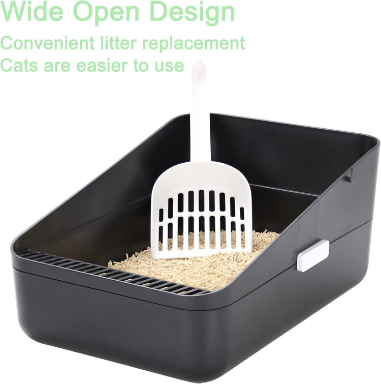 Open Litter Box, High Side Sifting, Secure and Odor Control, Removable, Easy to Clean for Cats up to 8 Pounds (Black Small)