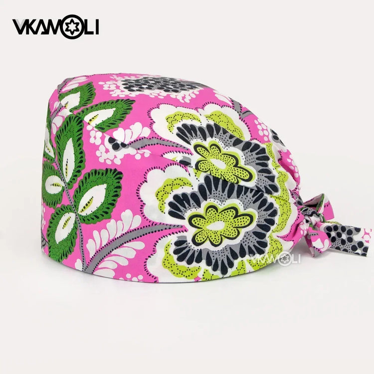 Flower Printing Pet Grooming Scrubs Hats Tooth Check Scrubs Women Caps Health Service Work Caps Operator Hats Nursing Cap