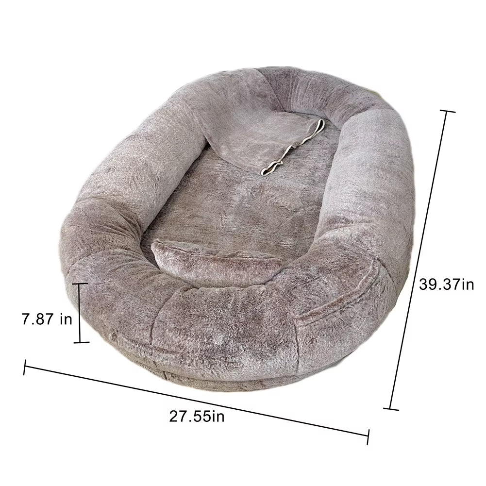 Human Dog Bed Giant Comfy Plush Dog Bed with Pocket Portable Large Bean Human Sized Pets Bed for Humans Nap Extra Size Sofa