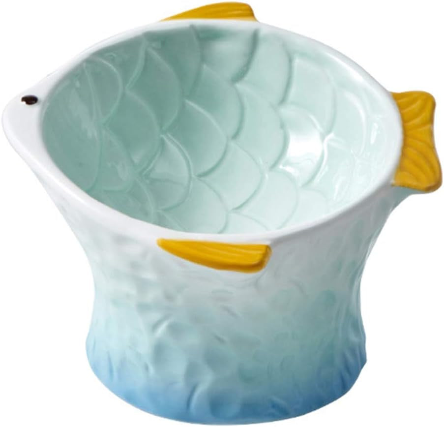 Non-Slip Ceramic Cat Bowl - Elevated Feeding Dish for Food and Water, Fish Shape Design