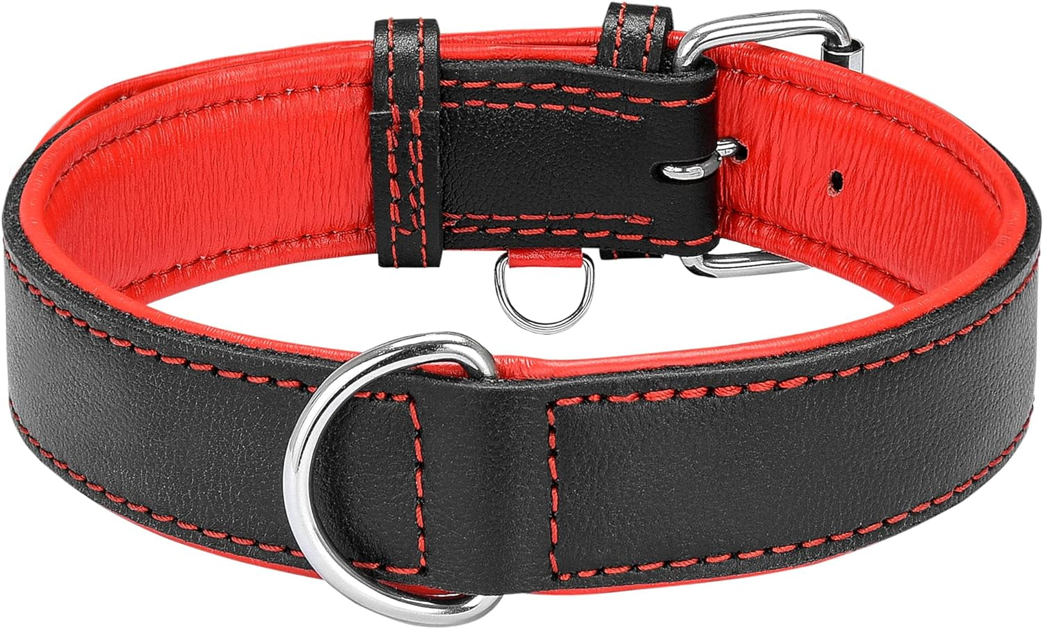 Riparo Dog Collars for Medium Dogs, Genuine Leather Dog Collar, Medium Dog Collar (M: 1" Wide for 13.5”-17.5” Neck, Black/Red Thread)