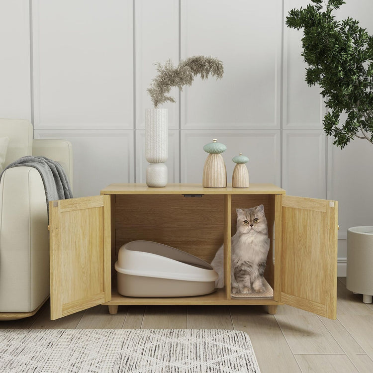 Cat Litter Box Enclosure, Rattan Litter Box Hidden Furniture Indoor Cat House...