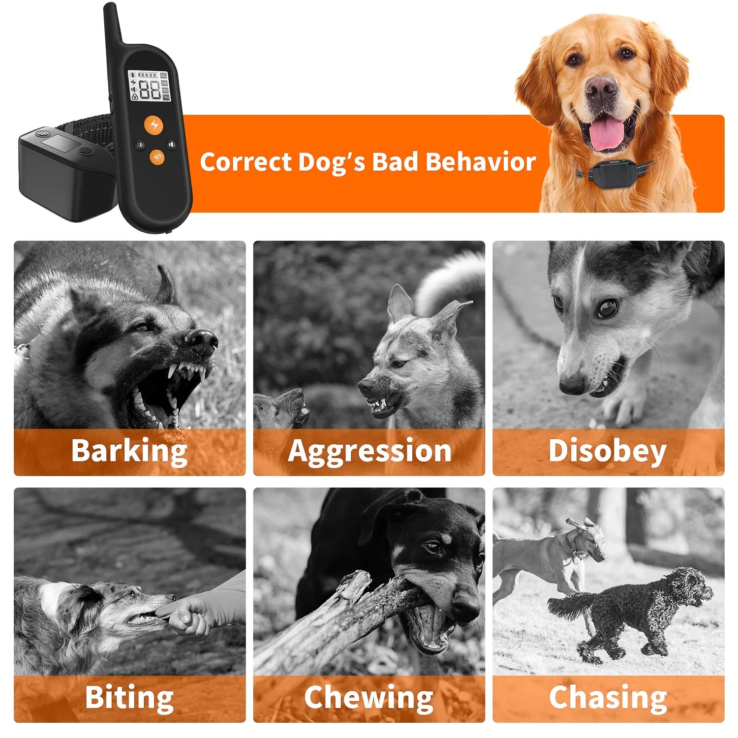 Shock Collar with Remote 1000Ft, 4 Modes Beep Vibration Shock Dog Training Collar,Ipx7 Waterproof Dog Bark Collar for Training Small Medium Large Dogs