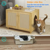 Cat Litter Box Enclosure, Rattan Litter Box Hidden Furniture Indoor Cat House...