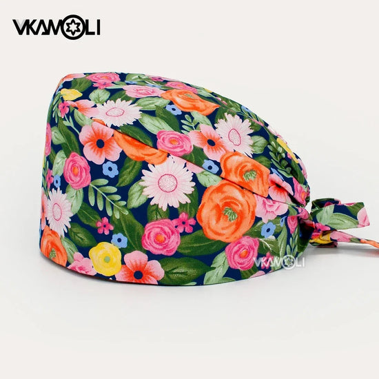 Flower Printing Pet Grooming Scrubs Hats Tooth Check Scrubs Women Caps Health Service Work Caps Operator Hats Nursing Cap