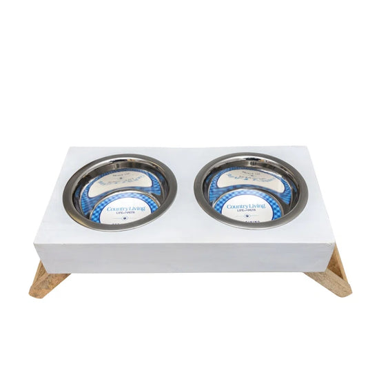 Country Living Classic Elevated Pet Feeder - Solid Mango Wood with Natural Polished Finish