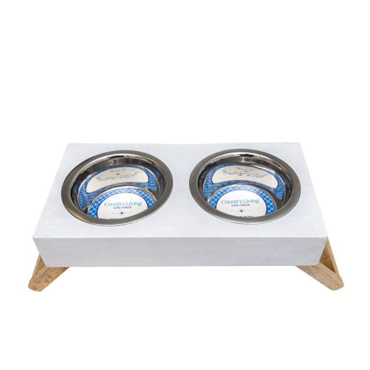 Country Living Classic Elevated Pet Feeder - Solid Mango Wood with Natural Polished Finish