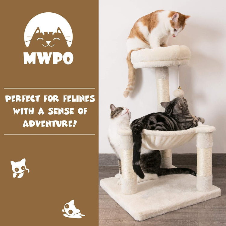 28.7 Inches Cat Tree with Sisal-Covered Scratching Posts,Hammock and Plush Perches,Small Cat Tower for Kittens- Multiple Colors-Beige