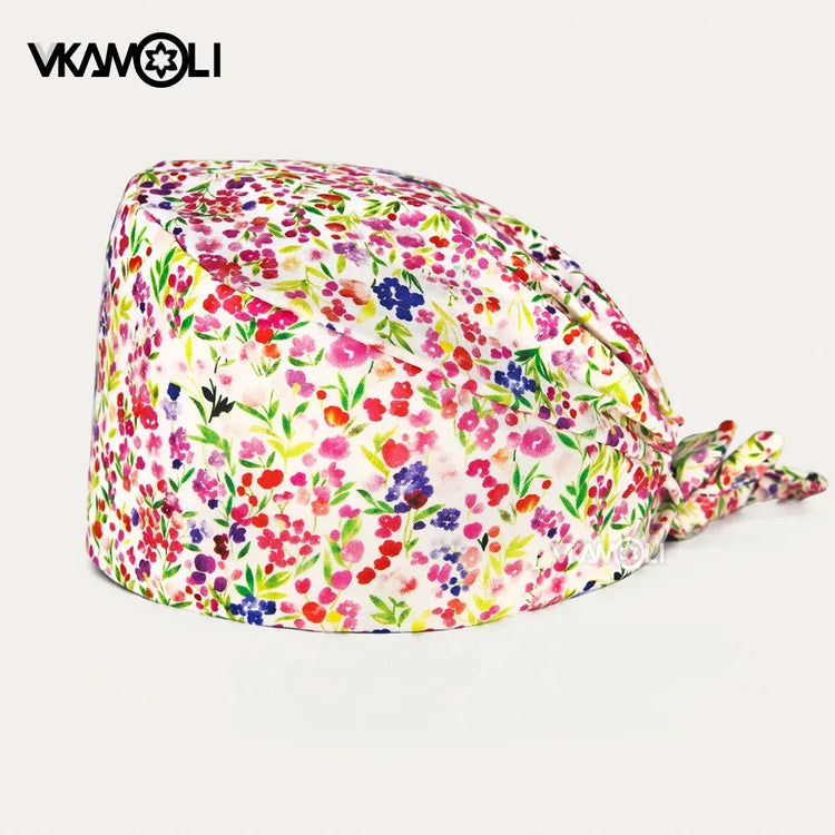 Flower Printing Pet Grooming Scrubs Hats Tooth Check Scrubs Women Caps Health Service Work Caps Operator Hats Nursing Cap