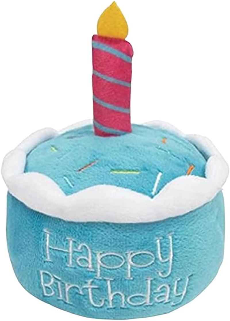 Dog Birthday Toy - Unique Birthday Cake Design for Dog Celebrations, Promotes Mental Stimulation and Interactive Play - Plush Squeaky Gift (Blue Cake)