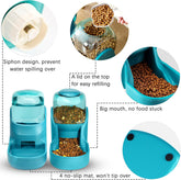 Automatic Gravity Pet Feeder and Water Dispenser Set for Small to Large Dogs and Cats - High Capacity (Blue)