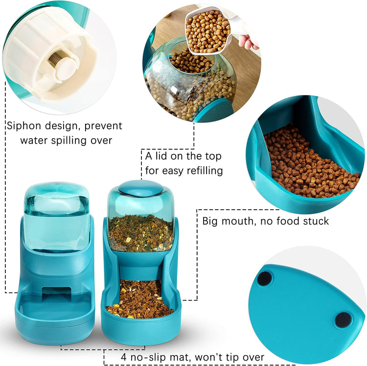 Automatic Gravity Pet Feeder and Water Dispenser Set for Small to Large Dogs and Cats - High Capacity (Blue)