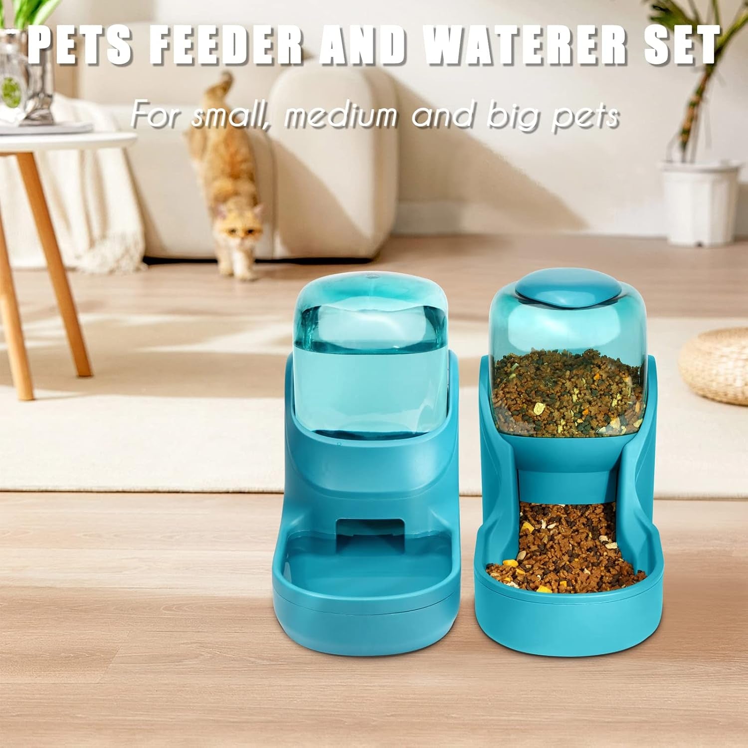 Automatic Gravity Pet Feeder and Water Dispenser Set for Small to Large Dogs and Cats - High Capacity (Blue)