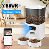 Threes Tree Automatic Cat Feeder with Camera for 2 Pets, Camera 5L Cat Feeder with 2 Stainless Steel Bowls, Remote APP Control