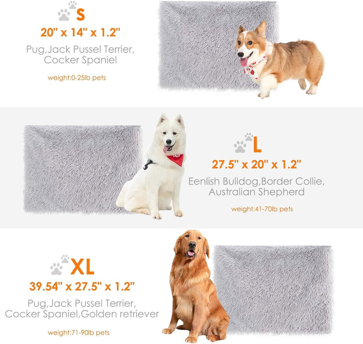 X-Large Dog Bed Fluffy Cat Bed Crate Pad Self-Warming Pet Beds Ultra Soft Plush Dog Mat for Crate Cage anti Slip Pet Cushion Machine Washable (Grey,39.54" X 27.5")