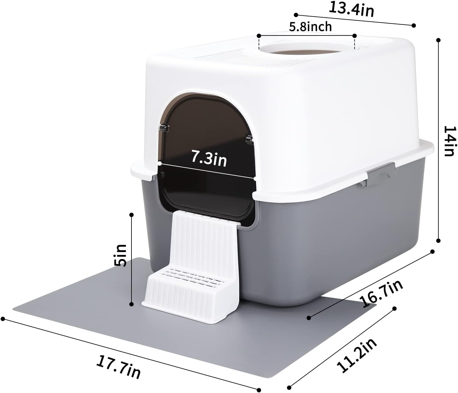 Fully Enclosed Splash-Proof Top Entry Litter Box for Small Cats under 8 IB, Easy to Assemble and Install (Grey, Small)