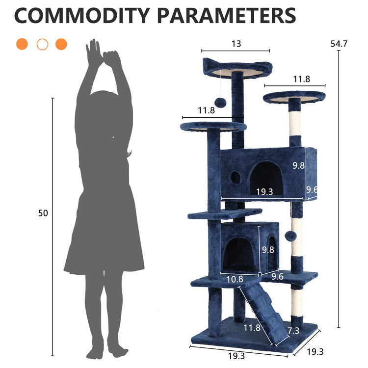 54 Inch Cat Trees and Towers for Indoor Cats, Cat Condo Scratching Post for Adult Cats, Multi-Level Cat Towers for Small Cats, Navy Blue